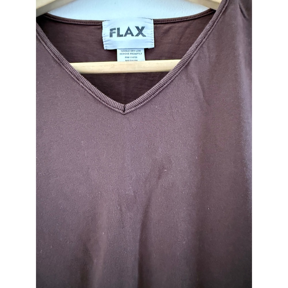 FLAX Womens Brown V-Neck Short Sleeve 100% Cotton T-Shirt Size Medium USA Made - Picture 7 of 8